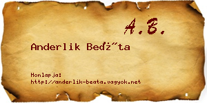 Anderlik Beáta névjegykártya
